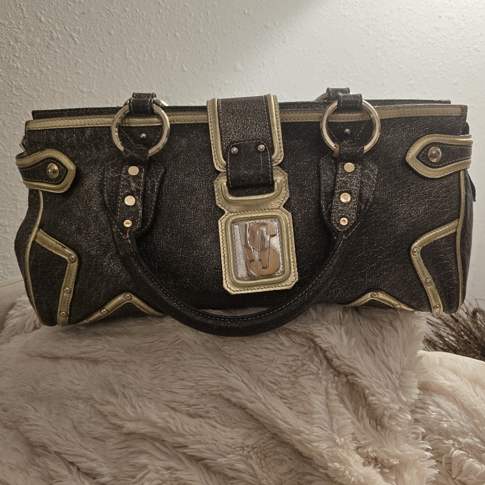 Versace Rare Gunmetal And Gold Metallic Bag